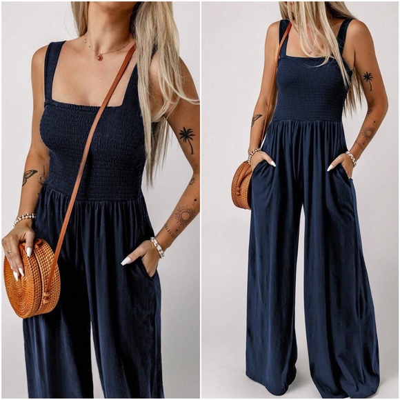 Boho Smocked Pocket Wide leg Cami Jumpsuit - Picture 5 of 5